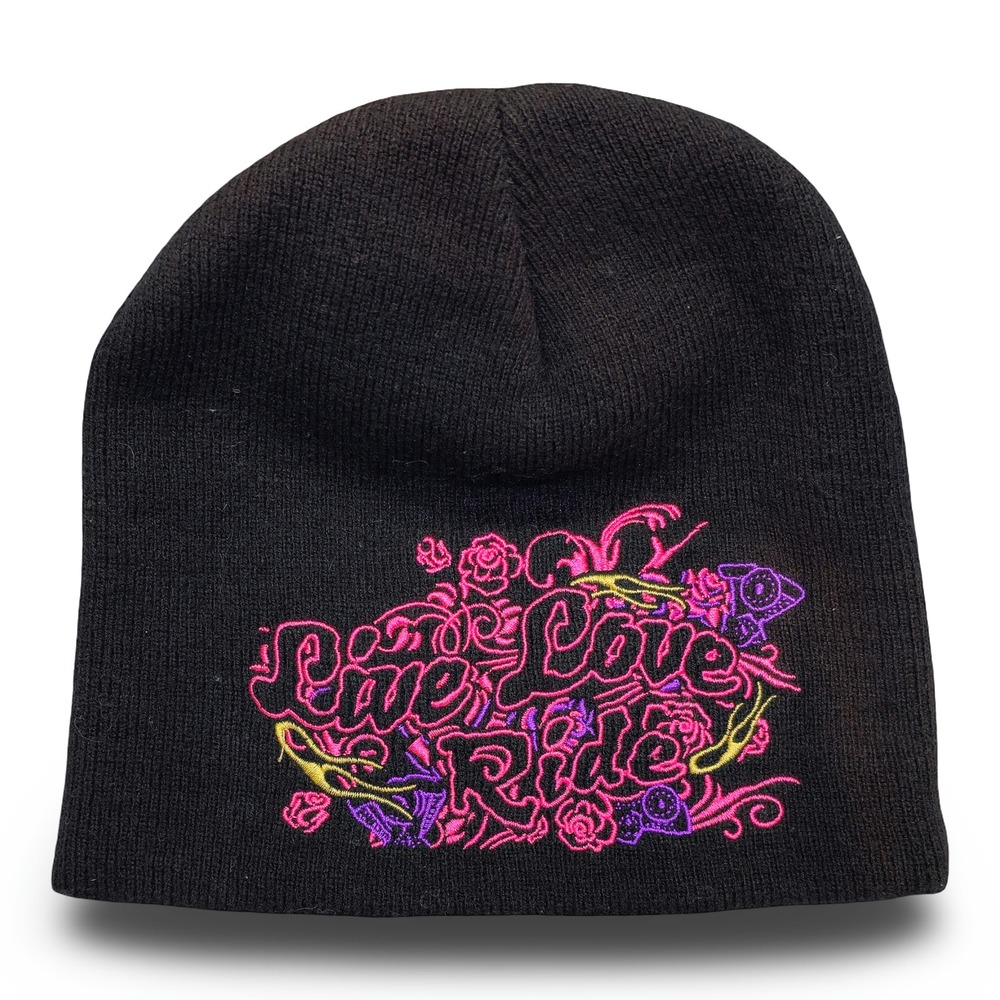 Hot Leathers Beanie Women One Size Black Excellent Live Love Ride Embroidered